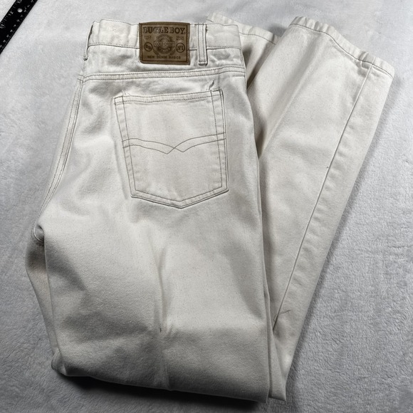 Vintage Bugle Boy Jeans Mens 36x32 White Loose Fit Denim Pants Gold Crest 90s - Picture 1 of 10